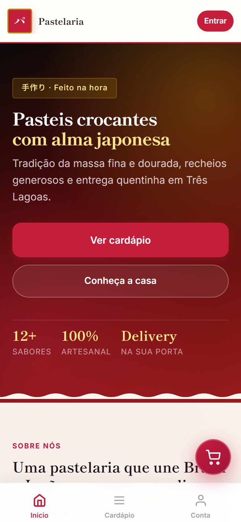 Print do sistema de delivery — pastelaria no celular
